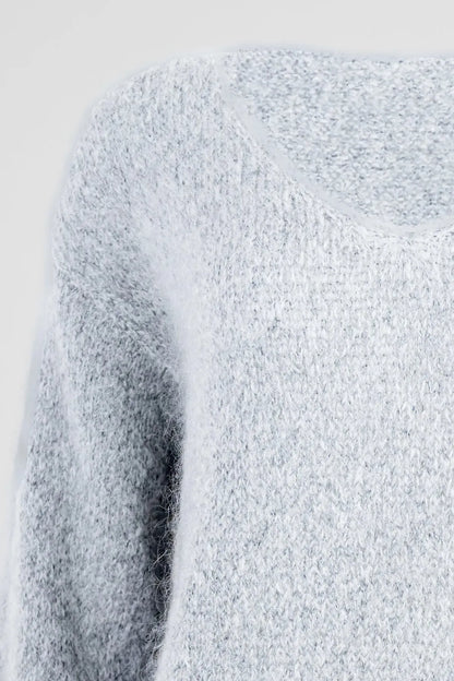 Дамски мохеров пуловер - светлосив - Silver Mohair-6Sense