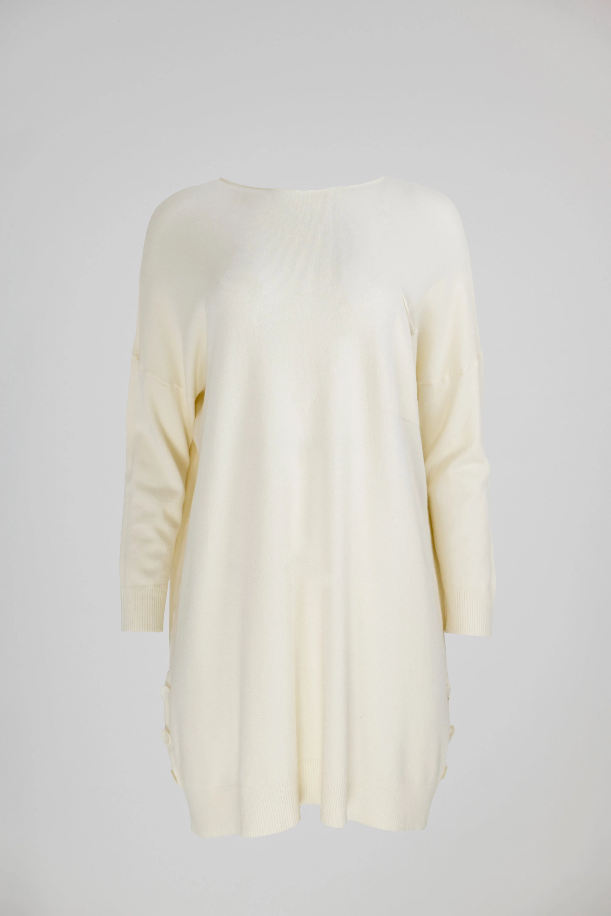 Дамски овърсайз пуловер - туника - Ecru-пуловери-6Sense