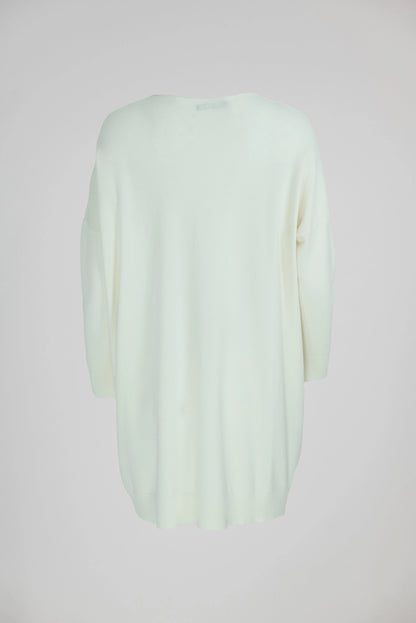 Дамски овърсайз пуловер - туника - Ecru-пуловери-6Sense