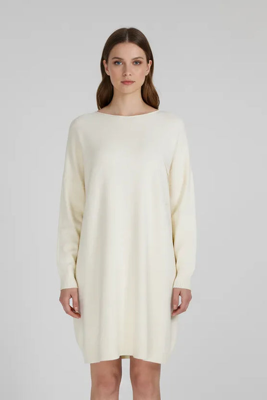 Дамски овърсайз пуловер - туника - Ecru-пуловери-6Sense