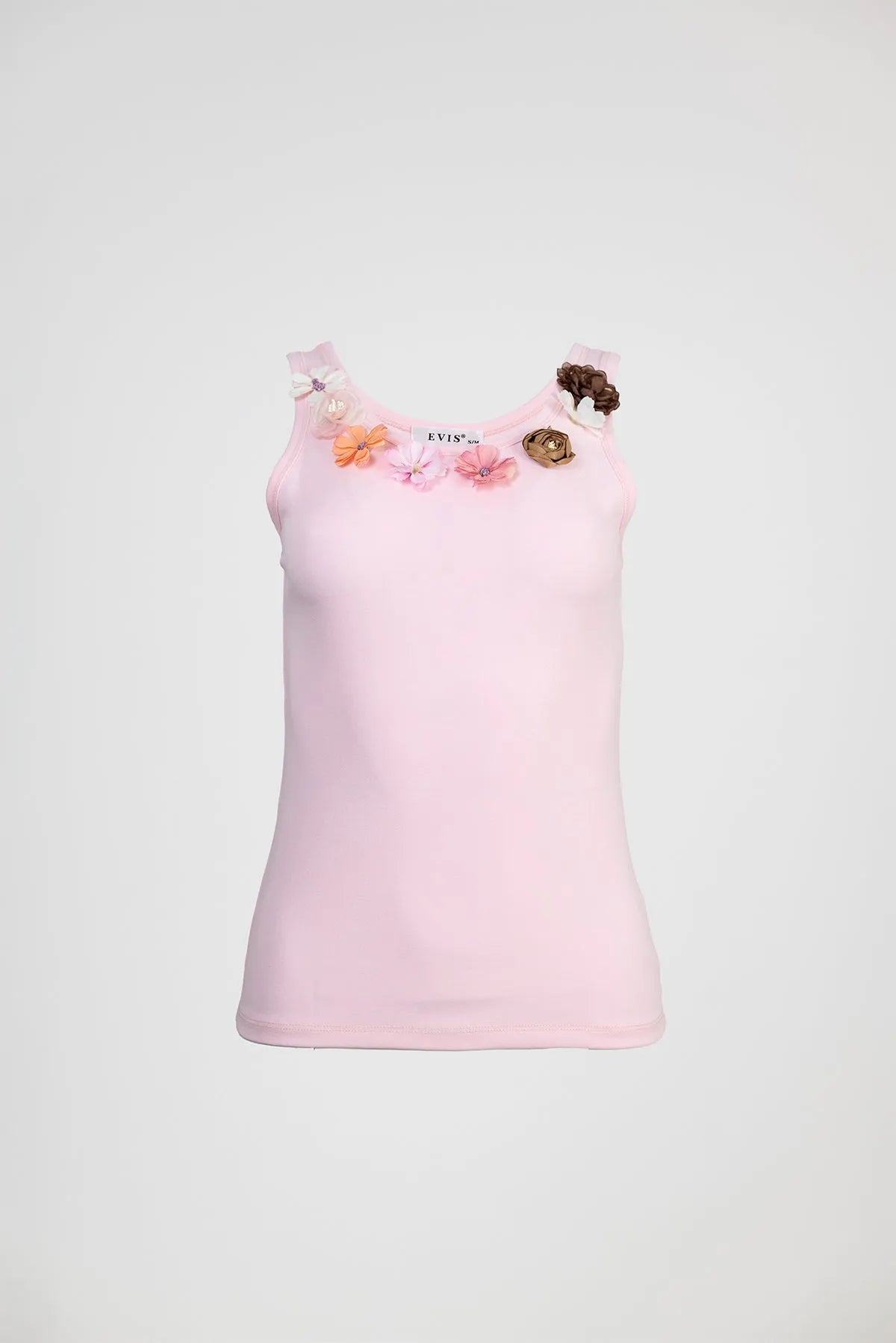 Дамски памучен потник с флорални декоративни акценти – Soft Blossom-потник-6Sense