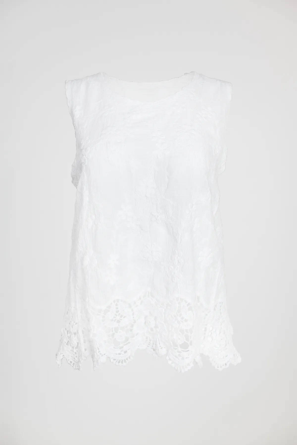 Дамски памучен топ с флорална бродерия и дантелен кант - White Daisy-потник-6Sense
