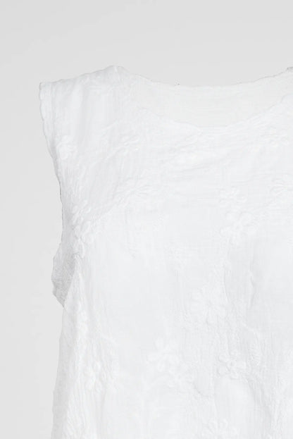Дамски памучен топ с флорална бродерия и дантелен кант - White Daisy-потник-6Sense
