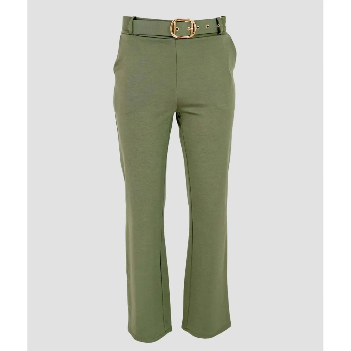 Дамски панталон с колан във войнишко зелено | колекция Есен-Зима 6Sense