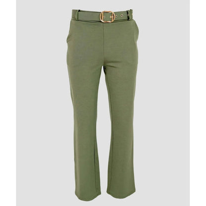 Дамски панталон с колан във войнишко зелено | колекция Есен-Зима 6Sense