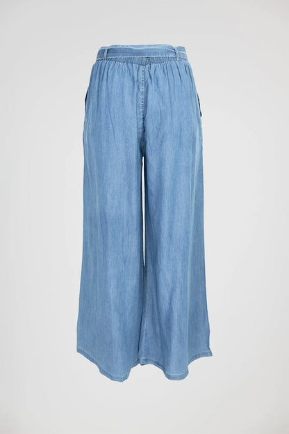 Дамски панталон с широки крачоли и висока талия – Light Denim-панталони-6Sense