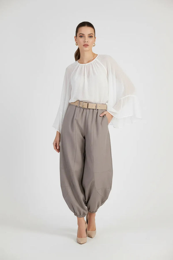 Дамски панталон тип харем с колан - Cappuccino Puff