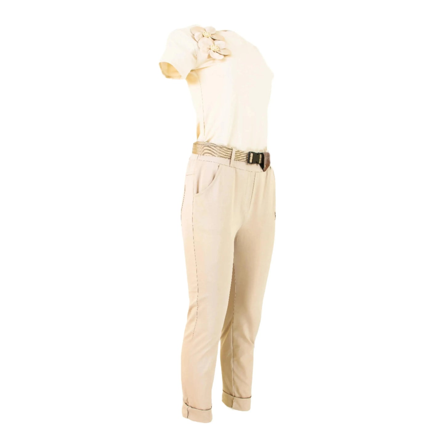 Капучино дамски панталони с колан Made with Love – Нежна елегантност с топъл акцент ☕✨