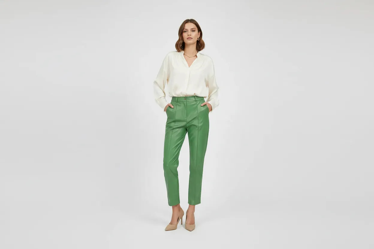 Дамски панталони от изкуствена кожа - Green Edge-панталони-6Sense