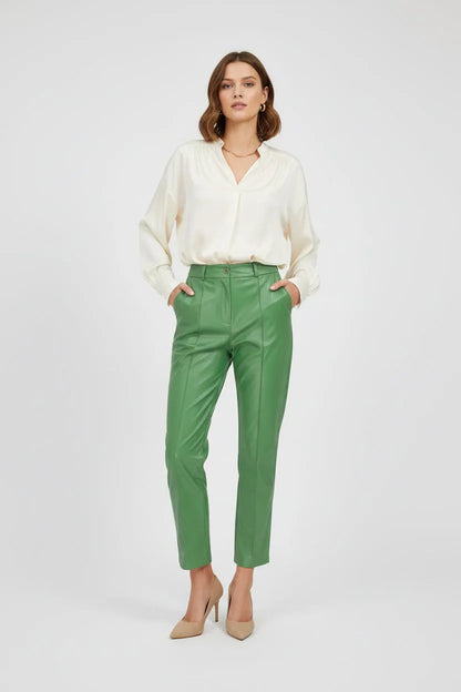 Дамски панталони от изкуствена кожа - Green Edge-панталони-6Sense