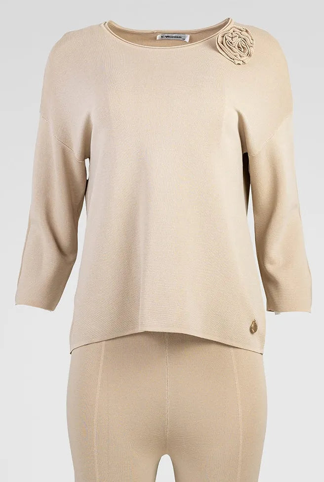 Дамски плетен комплект блуза и панталон - Soft Petal Set-комплекти-6Sense