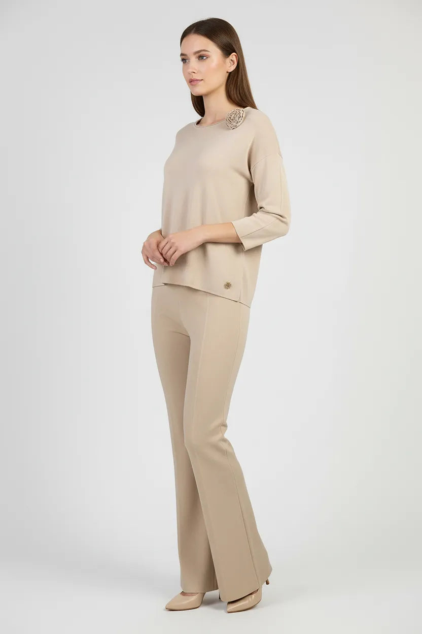 Дамски комплект - Капучино с 3D роза | колекция есен-зима 6Sense