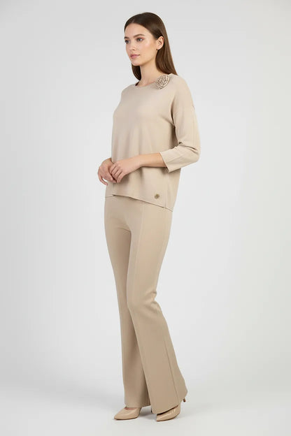 Дамски комплект - Капучино с 3D роза | колекция есен-зима 6Sense