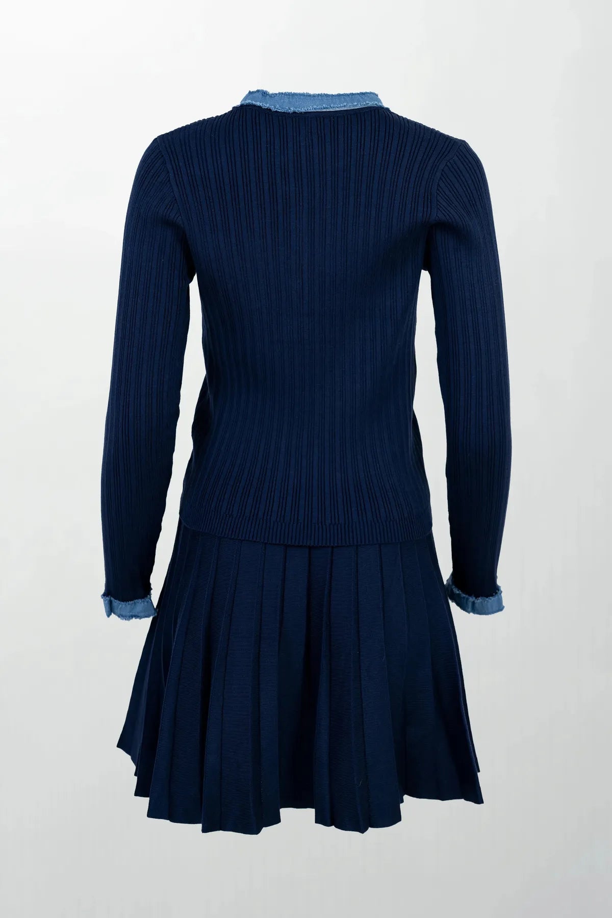 Дамски плетен комплект Marine Classé - рипс с деним акцент-комплекти-6Sense