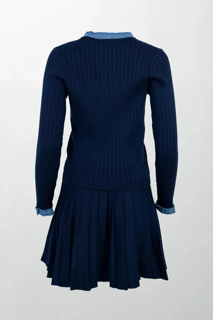 Дамски плетен комплект Marine Classé - рипс с деним акцент-комплекти-6Sense