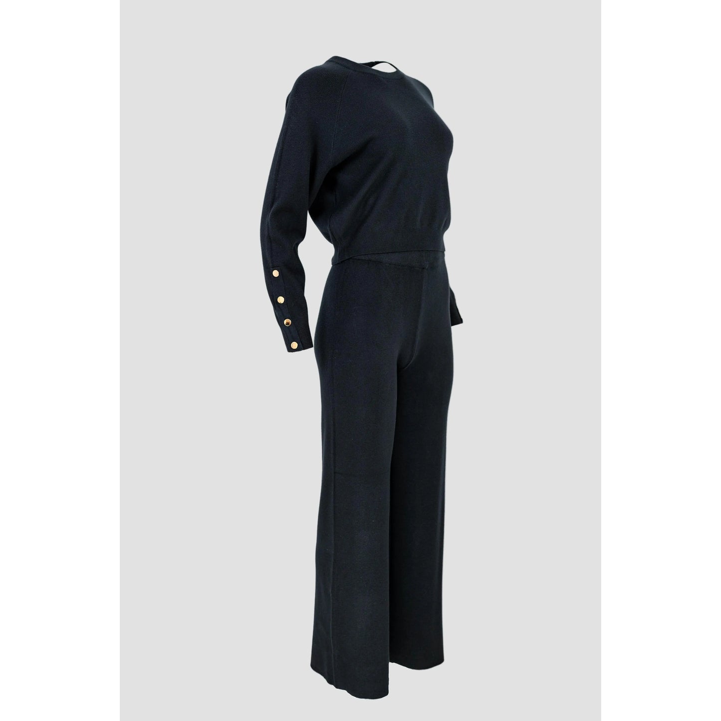 Дамски плетен комплект в черно - ефектни ръкави | колекция есен-зима-комплекти-6Sense