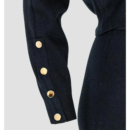 Дамски плетен комплект в черно - ефектни ръкави | колекция есен-зима-комплекти-6Sense