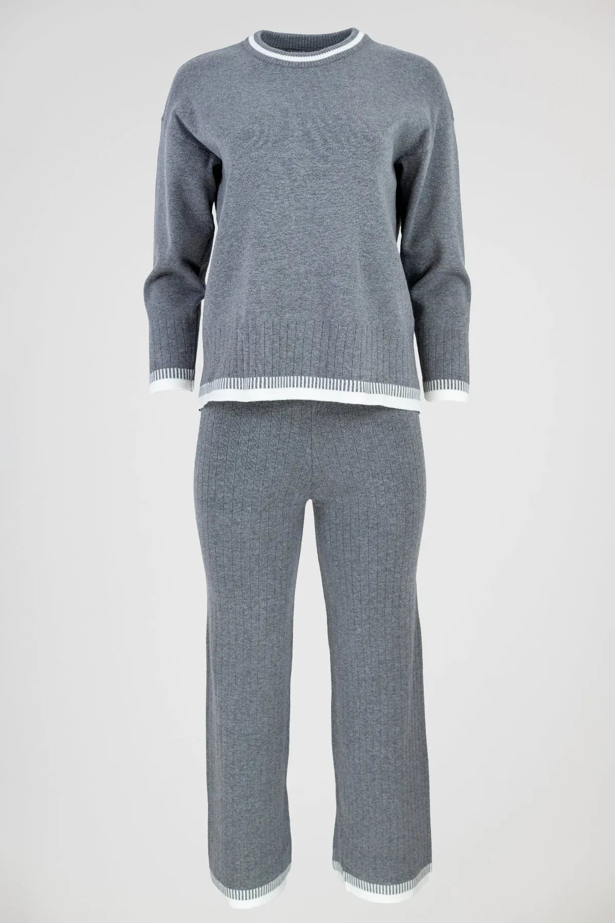 Дамски плетен рипсен комплект блуза и панталон - Sara-комплекти-6Sense