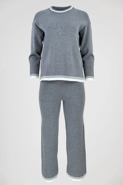 Дамски плетен рипсен комплект блуза и панталон - Sara-комплекти-6Sense