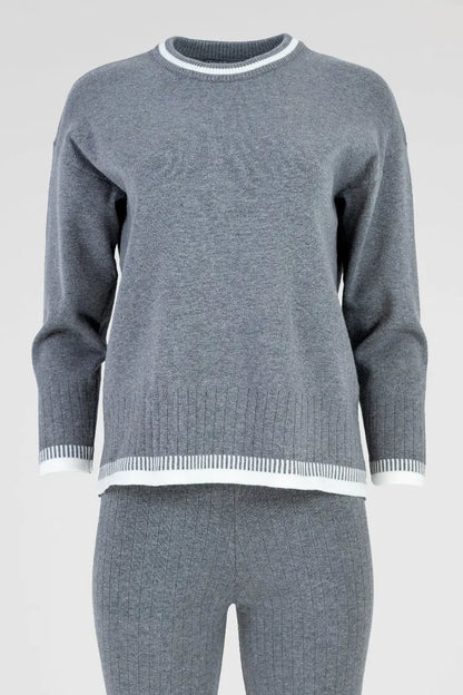 Дамски плетен рипсен комплект блуза и панталон - Sara-комплекти-6Sense