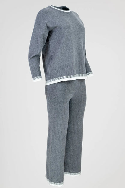 Дамски плетен рипсен комплект блуза и панталон - Sara-комплекти-6Sense