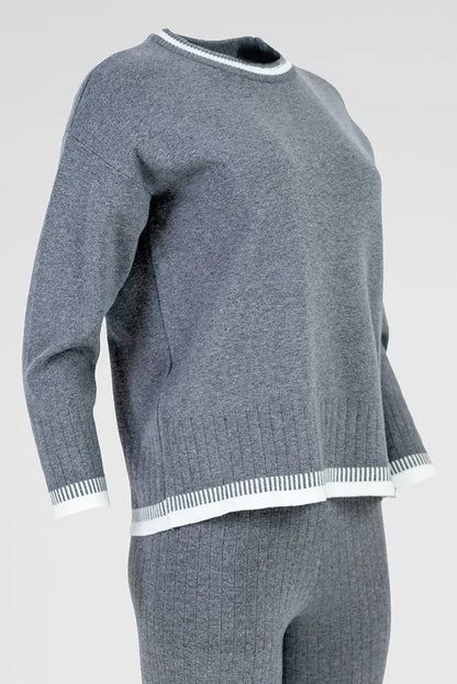 Дамски плетен рипсен комплект блуза и панталон - Sara-комплекти-6Sense