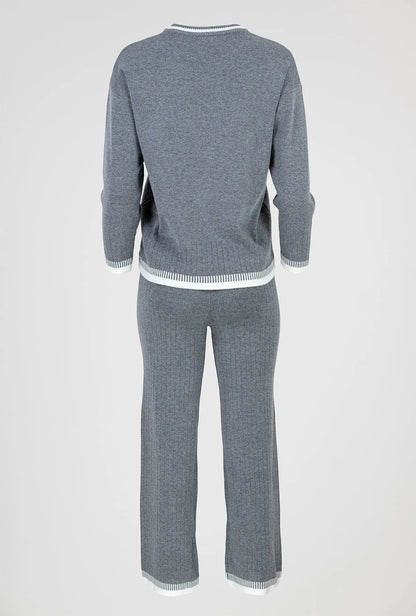Дамски плетен рипсен комплект блуза и панталон - Sara-комплекти-6Sense