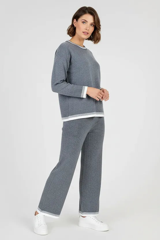 Дамски плетен рипсен комплект блуза и панталон - Sara-комплекти-6Sense