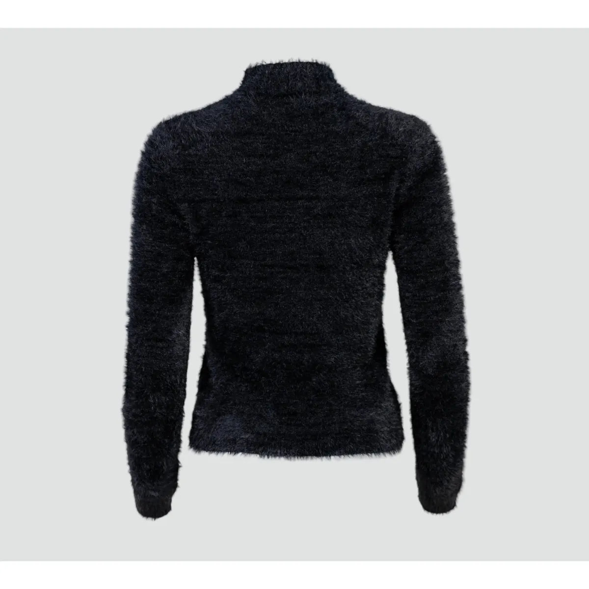 Дамски пухкав пуловер - полу-поло в черно | Колекция Есен–Зима-пуловери-6Sense