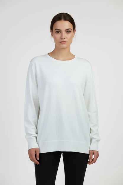 Дамски пуловер -фино плетиво – бял - Essential Soft-пуловери-6Sense