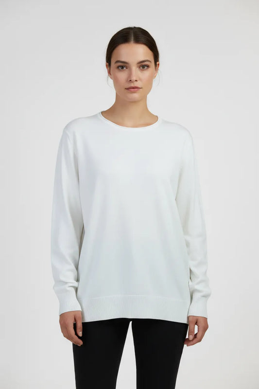 Дамски пуловер -фино плетиво – бял - Essential Soft-пуловери-6Sense