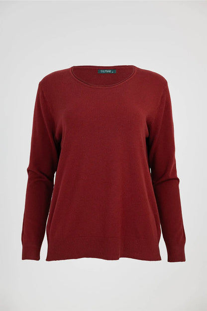 Дамски пуловер фино плетиво - тъмен керемиден - Essential Soft-пуловери-6Sense