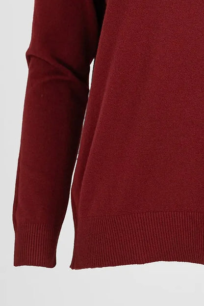 Дамски пуловер фино плетиво - тъмен керемиден - Essential Soft-пуловери-6Sense