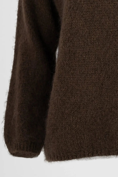 Дамски мохеров пуловер -кафяв - Choco Mohair-пуловери-6Sense