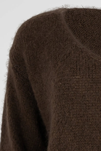 Дамски мохеров пуловер -кафяв - Choco Mohair-пуловери-6Sense