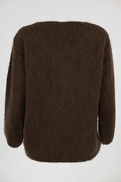 Дамски мохеров пуловер -кафяв - Choco Mohair-пуловери-6Sense