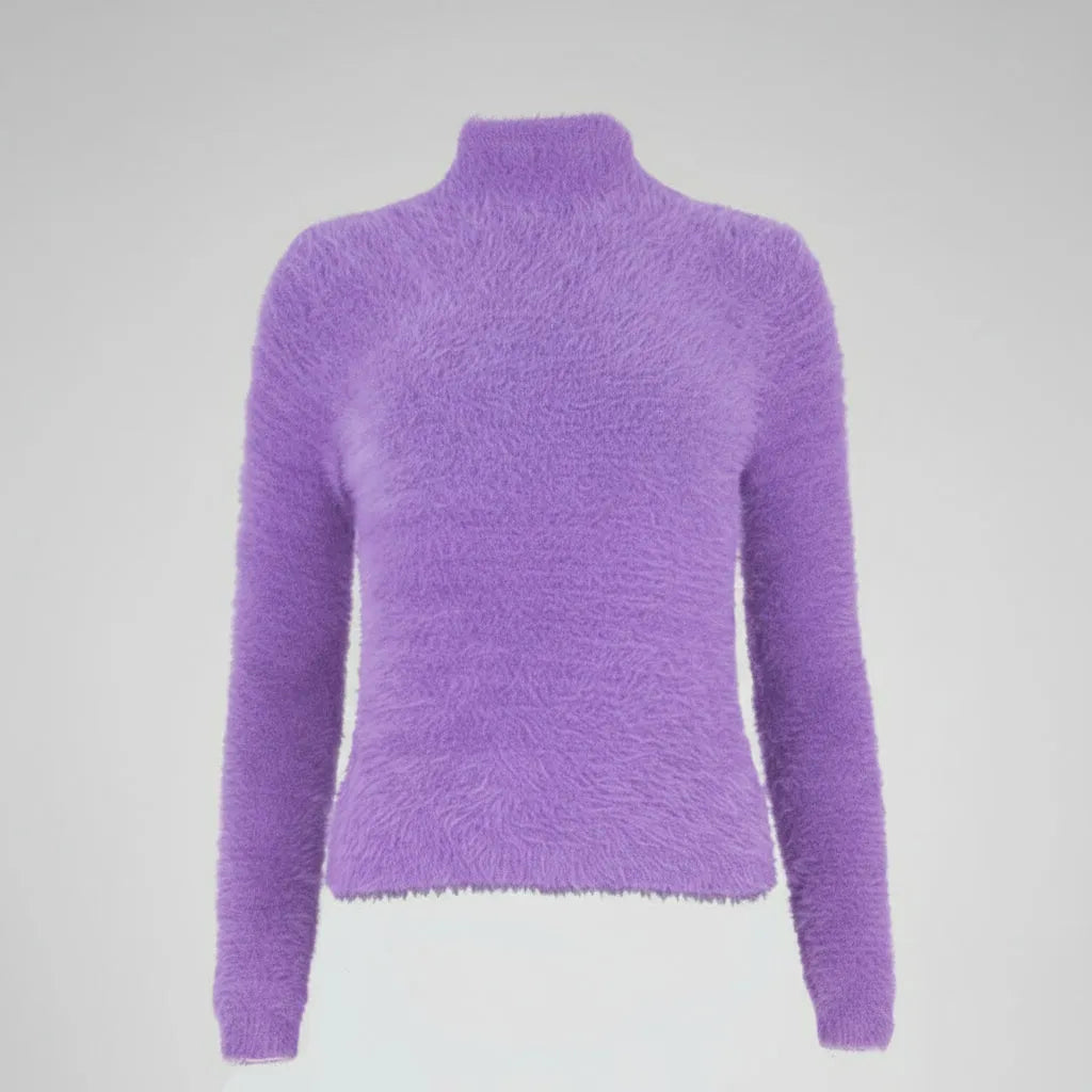 Дамски пуловер - полу поло в лилаво | колекция eсен – зима в лилаво| колекция eсен – зима-пуловери-6Sense