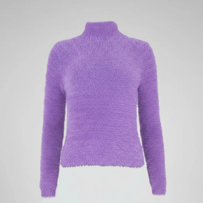Дамски пуловер - полу поло в лилаво | колекция eсен – зима в лилаво| колекция eсен – зима-пуловери-6Sense