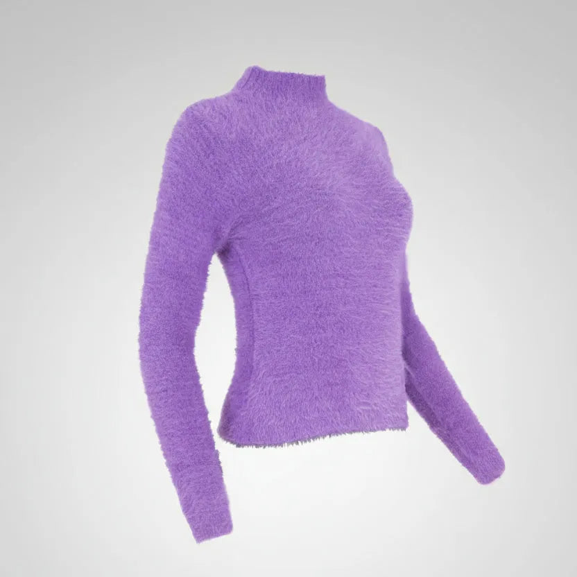 Дамски пуловер - полу поло в лилаво | колекция eсен – зима в лилаво| колекция eсен – зима-пуловери-6Sense