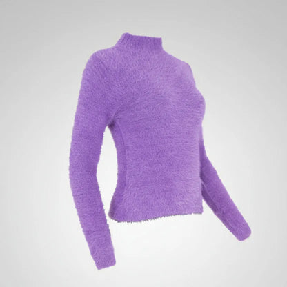 Дамски пуловер - полу поло в лилаво | колекция eсен – зима в лилаво| колекция eсен – зима-пуловери-6Sense