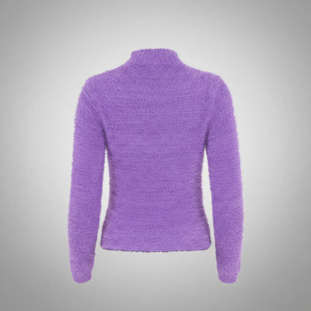 Дамски пуловер - полу поло в лилаво | колекция eсен – зима в лилаво| колекция eсен – зима-пуловери-6Sense