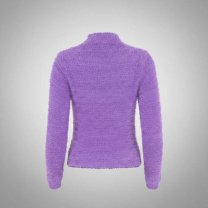Дамски пуловер - полу поло в лилаво | колекция eсен – зима в лилаво| колекция eсен – зима-пуловери-6Sense