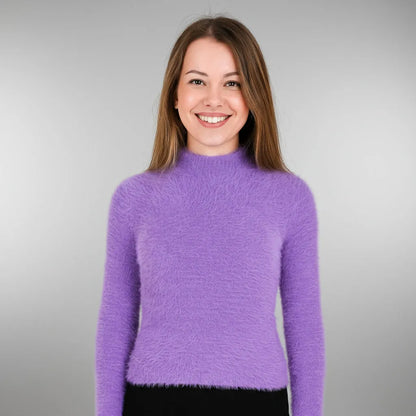 Дамски пуловер - полу поло в лилаво | колекция eсен – зима в лилаво| колекция eсен – зима-пуловери-6Sense