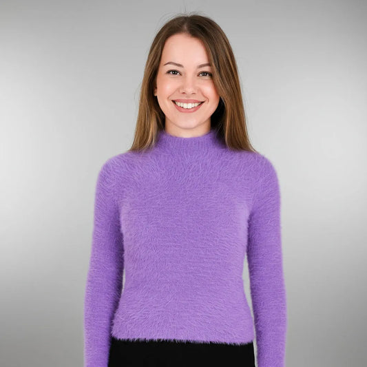 Дамски пуловер - полу поло в лилаво | колекция eсен – зима в лилаво| колекция eсен – зима-пуловери-6Sense