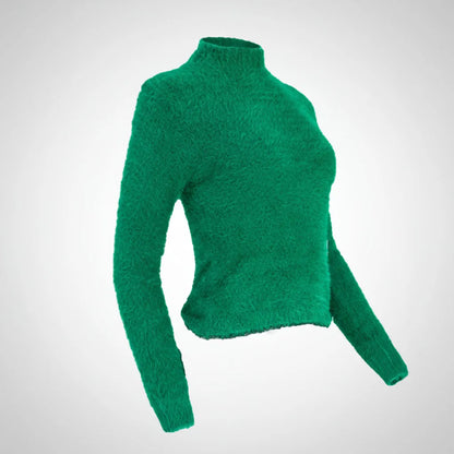 Дамски пуловер полу поло в зелено | Колекция Есен–Зима-пуловери-6Sense