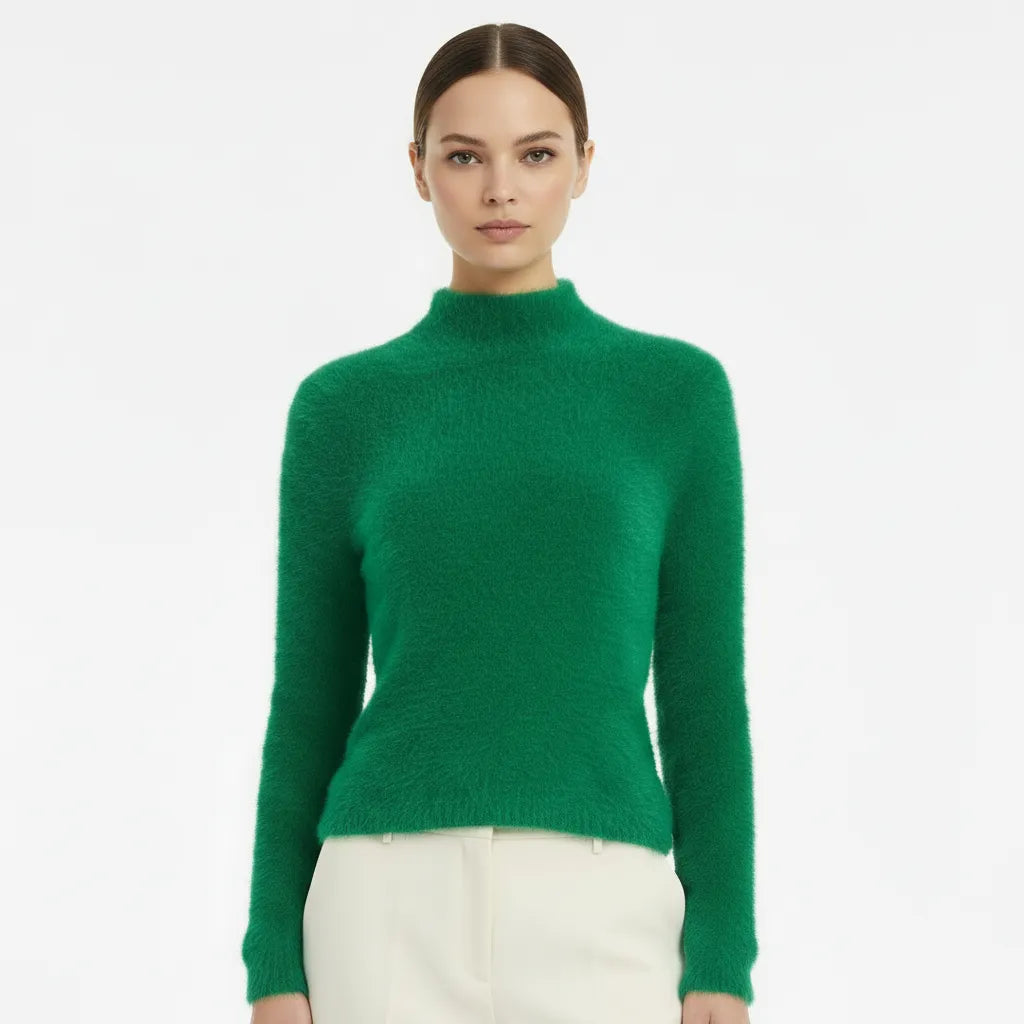 Дамски пуловер полу поло в зелено - Forest shadow-пуловери-6Sense