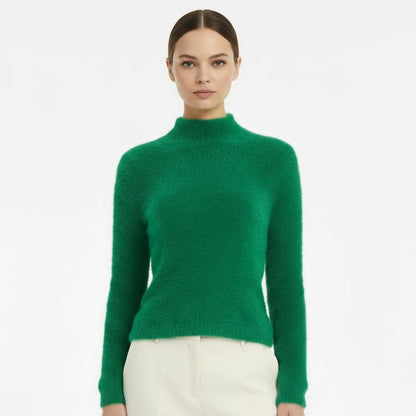 Дамски пуловер полу поло в зелено - Forest shadow-пуловери-6Sense