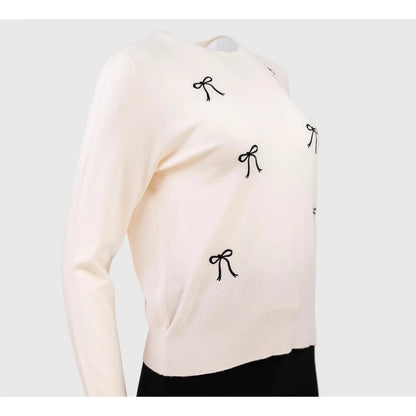 Дамски пуловер с бродирани панделки - eкрю | колекция есен-зима-пуловери-6Sense