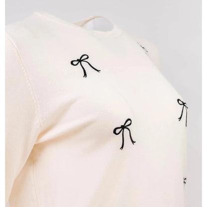 Дамски пуловер с бродирани панделки - eкрю | колекция есен-зима-пуловери-6Sense