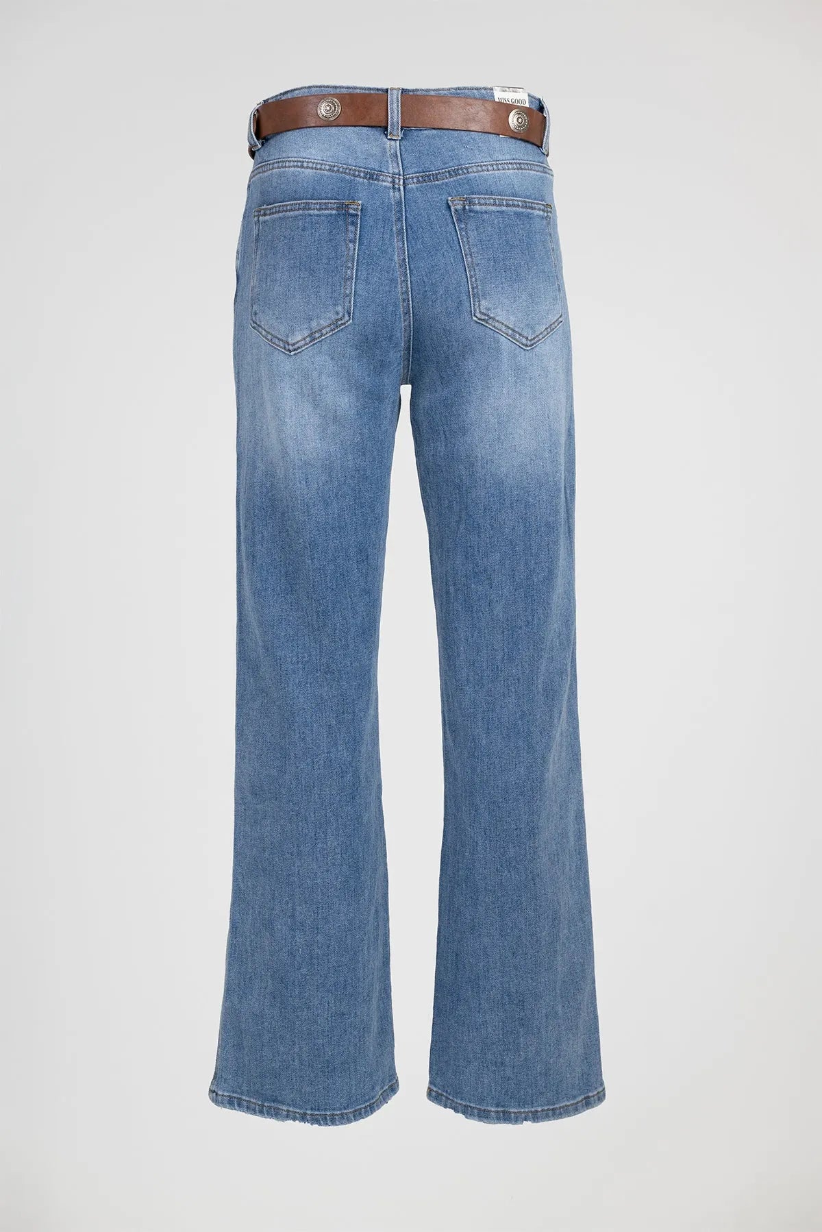 Дамски разкроени дънки с висока талия и колан - Blue Flare-дънки-6Sense